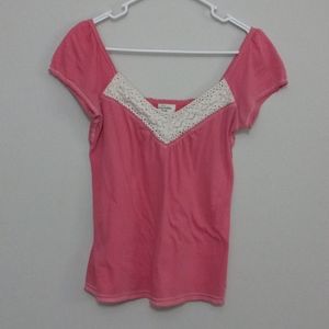Abercrombie & Fitch salmon pink crochet top